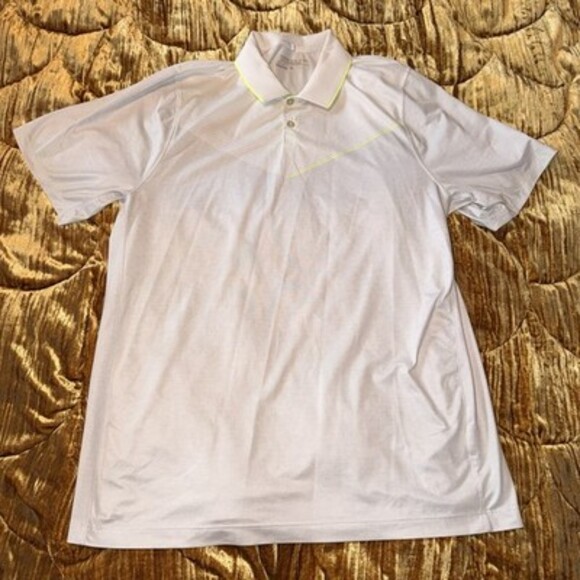 Nike Golf Tour Performance Men’s Size Large Polo Dri Fit Shirt Yellow And White - Picture 1 of 4